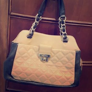 Camel and black Calvin Klein shoulder bag
